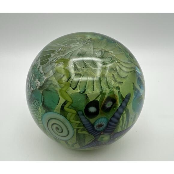Kog Kokomo Dichroic Art Glass Ocean Fossil Sea Life Paperweight 3.5” RARE Signed - Picture 2 of 13
